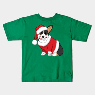 Cute Tricolor Corgi in Santa Christmas Costume Kids T-Shirt